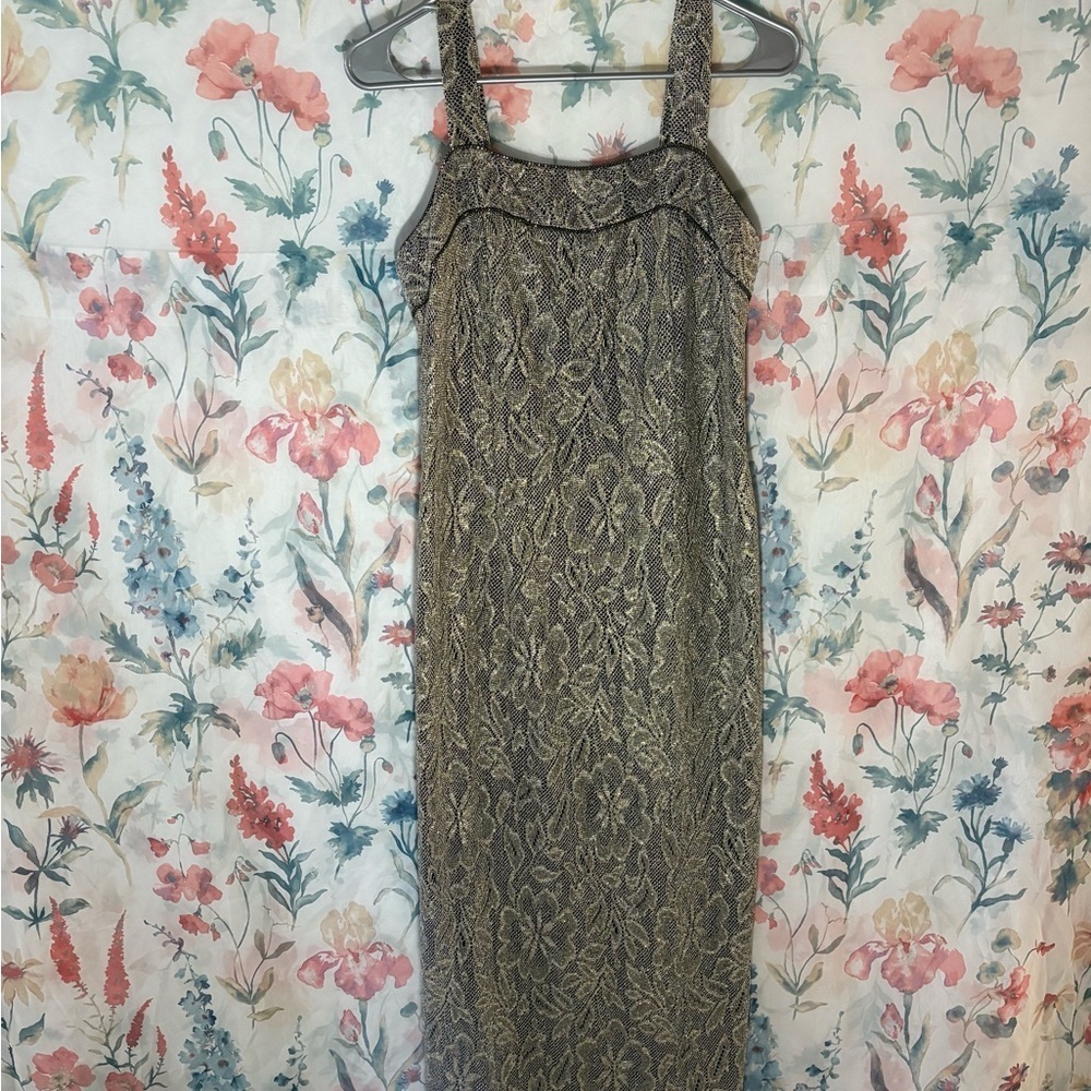 Vintage Gold Sleeveless Square Neck Maxi Dress